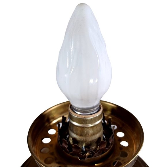 Antique Fenton Hurricane Oil Lamp Conv. Electric Iridescent Amber Shades Vintage - Picture 12 of 14